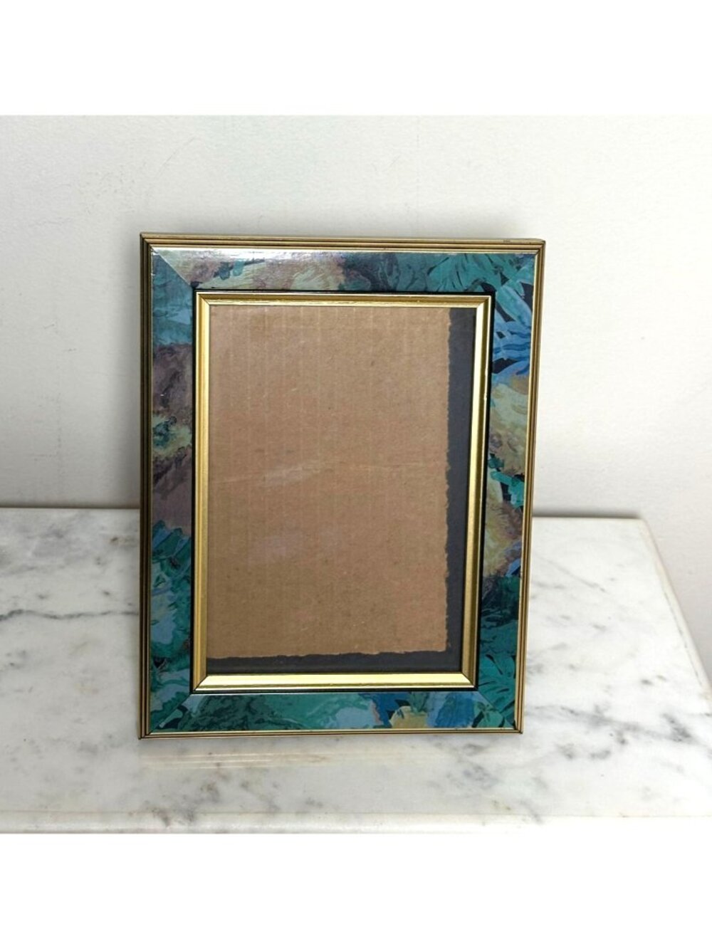 Vintage Burnes 5x 7 Picture Frame | Teal Marble & Gold Desk Frame | Made in Mexi